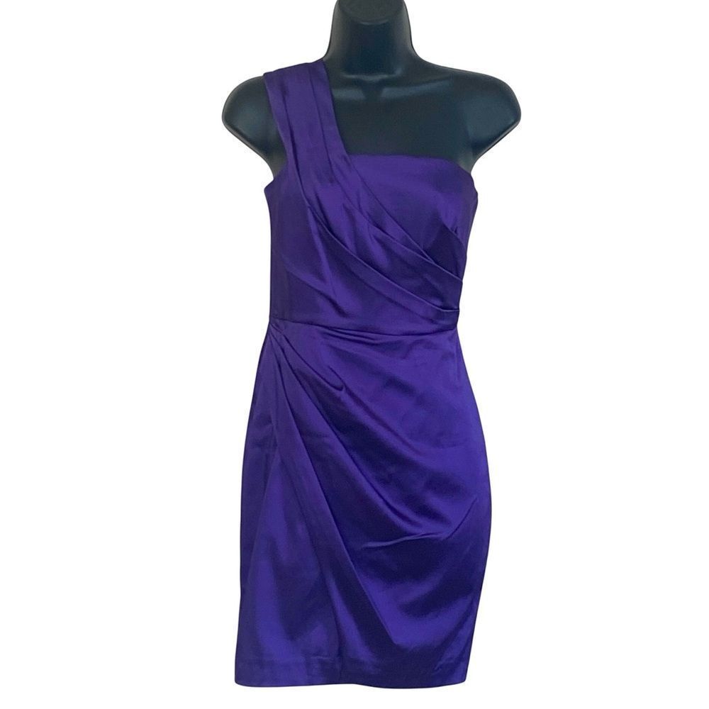 JILL Jill Stuart Purple One Shoulder Draped Satin Cocktail Mini Dress Size 0